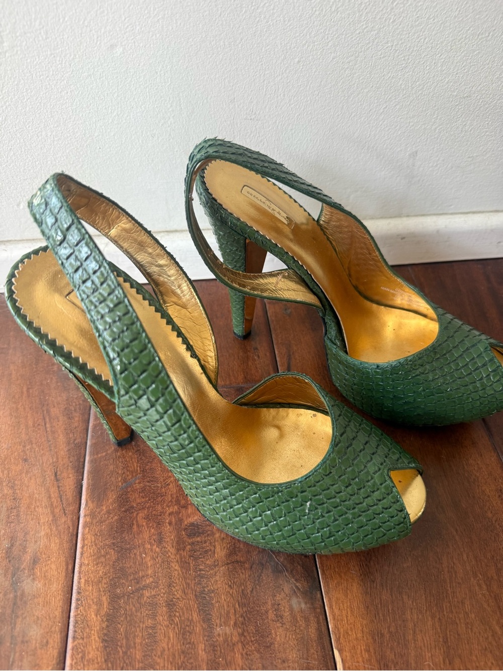 Report Collection Green Peep-Toe Slingback Heels